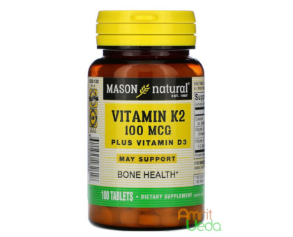 Vitamin K2 plus D3 Mason Natural, 100 गोलियाँ